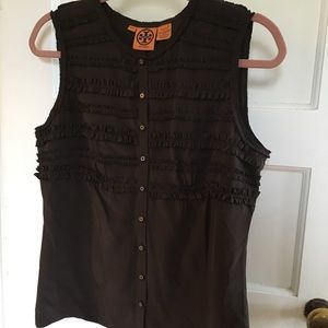 Tory Burch Brown Silk Top with Ruffles